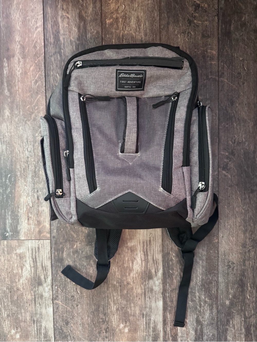 Eddie Bauer Gray and Black Backpack with Multiple Zip Pockets